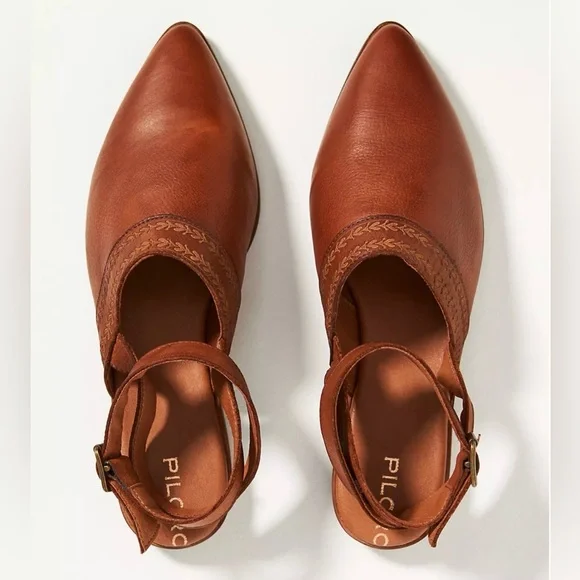 Pilcro Anthropologie Leather Ankle-Strap Flats brown size 9 - Picture 2 of 10